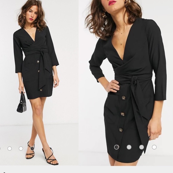 ASOS DESIGN button through tie wrap around dress